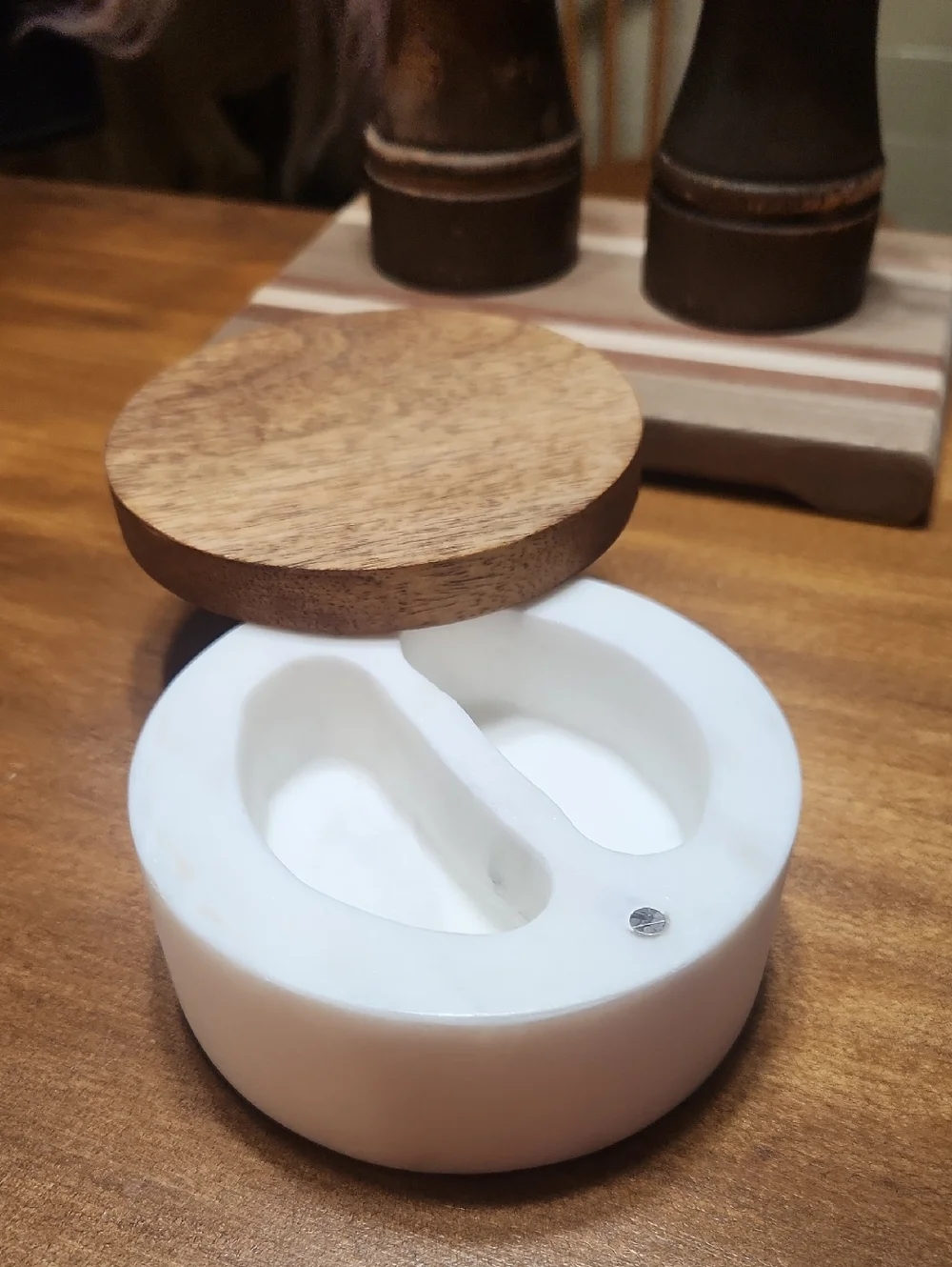 Threshold Marble&wood Salt Cellar with wooden lid.